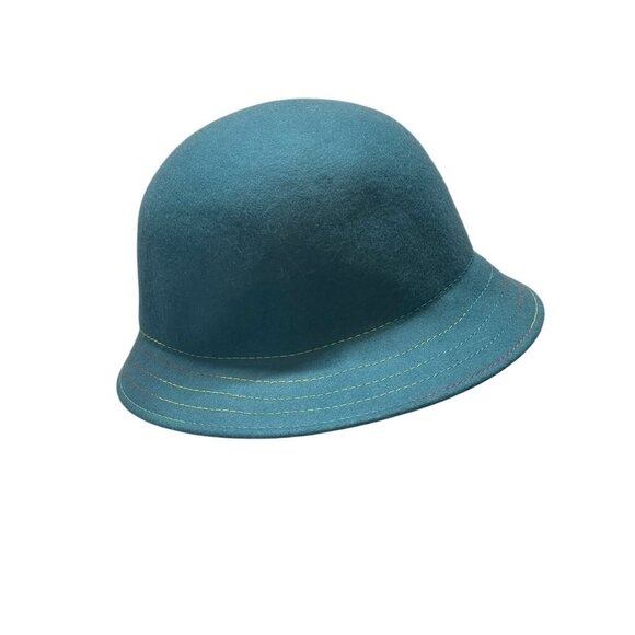 Raffaello Bettini 100% Wool Hat Teal Blue Green Cloche Style Made In Italy main image 11
